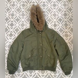 Mossimo Supply Co Green Puffer Jacket with Faux Fur Hood